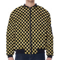 Gold And Black Checkered Pattern Print Zip Sleeve Bomber Jacket