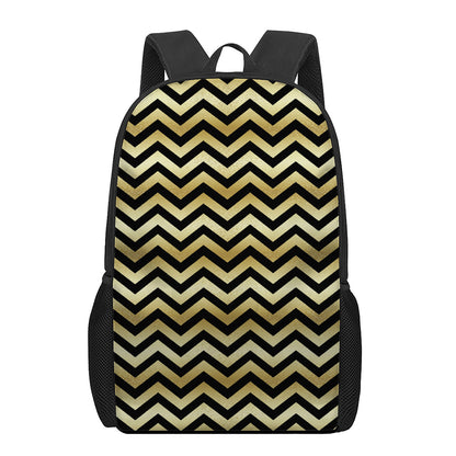 Gold And Black Chevron Pattern Print 17 Inch Backpack