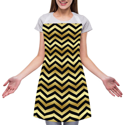 Gold And Black Chevron Pattern Print Adjustable Apron