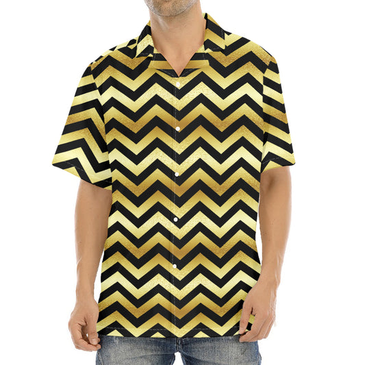Gold And Black Chevron Pattern Print Aloha Shirt