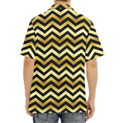 Gold And Black Chevron Pattern Print Aloha Shirt