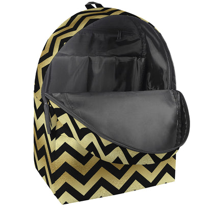 Gold And Black Chevron Pattern Print Backpack