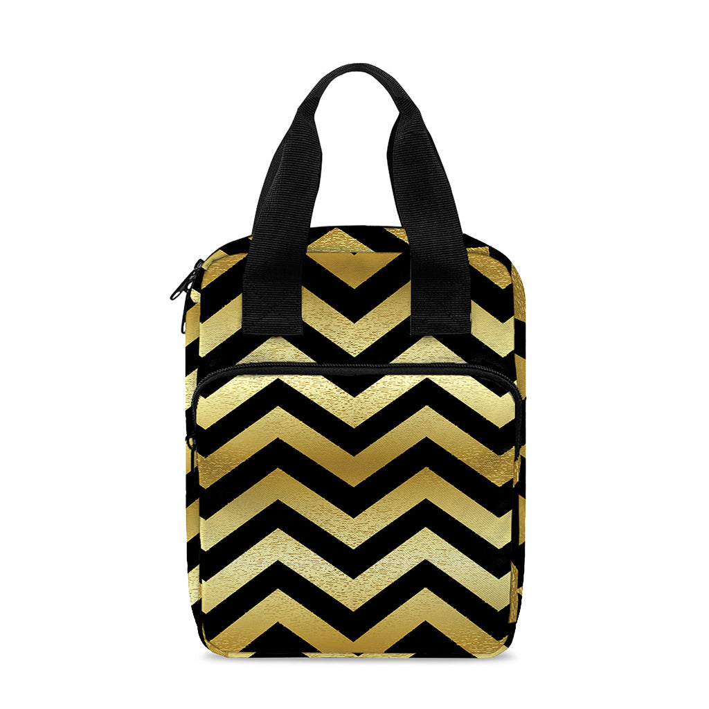 Gold And Black Chevron Pattern Print Bible Tote Bag