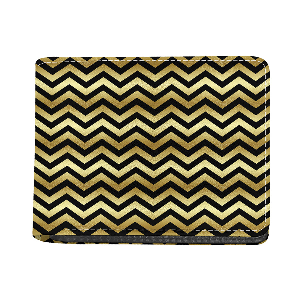 Gold And Black Chevron Pattern Print Bifold Wallet