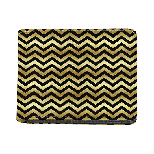 Gold And Black Chevron Pattern Print Bifold Wallet