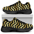 Gold And Black Chevron Pattern Print Black Chunky Shoes