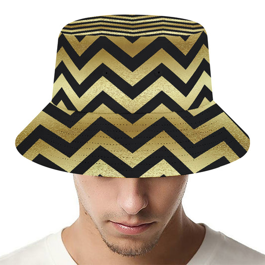 Gold And Black Chevron Pattern Print Bucket Hat