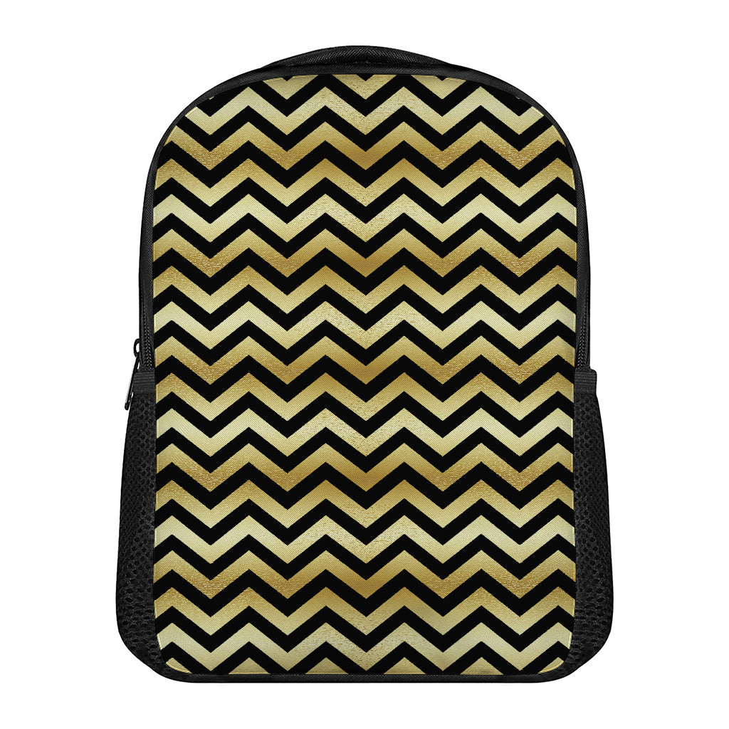 Gold And Black Chevron Pattern Print Casual Backpack