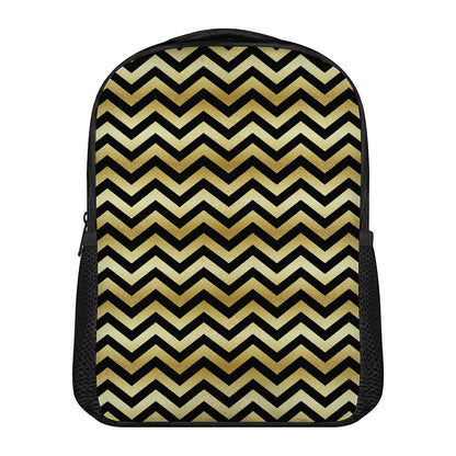 Gold And Black Chevron Pattern Print Casual Backpack