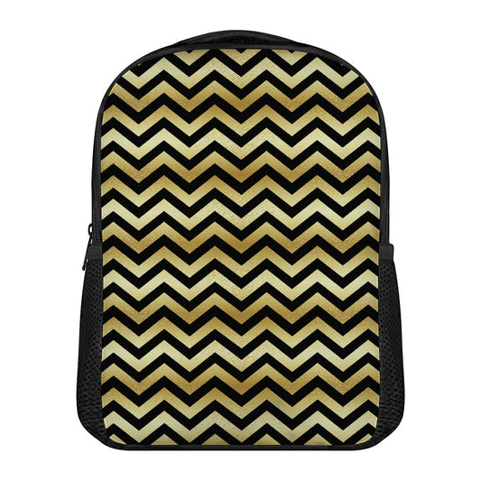 Gold And Black Chevron Pattern Print Casual Backpack
