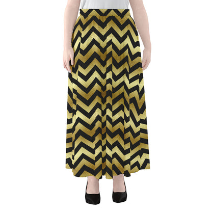 Gold And Black Chevron Pattern Print Chiffon Maxi Skirt