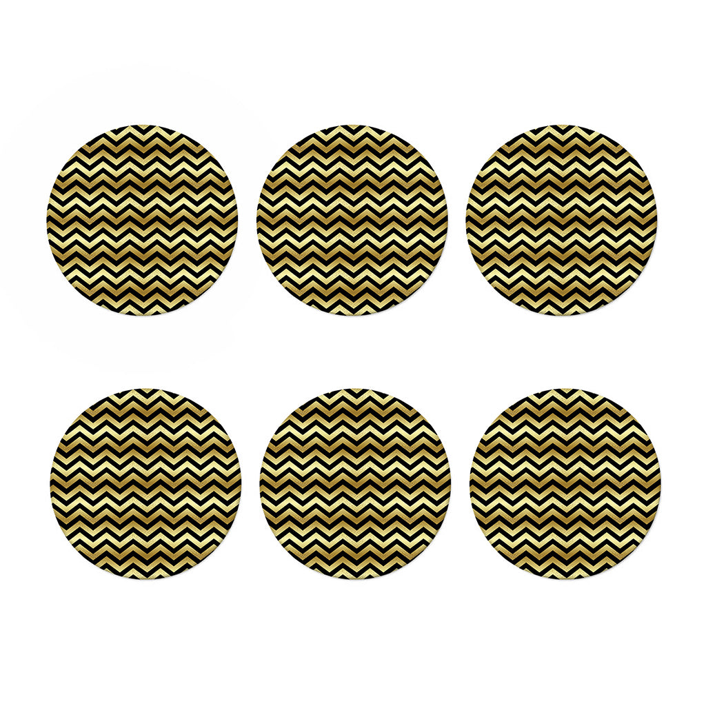 Gold And Black Chevron Pattern Print Coaster Set