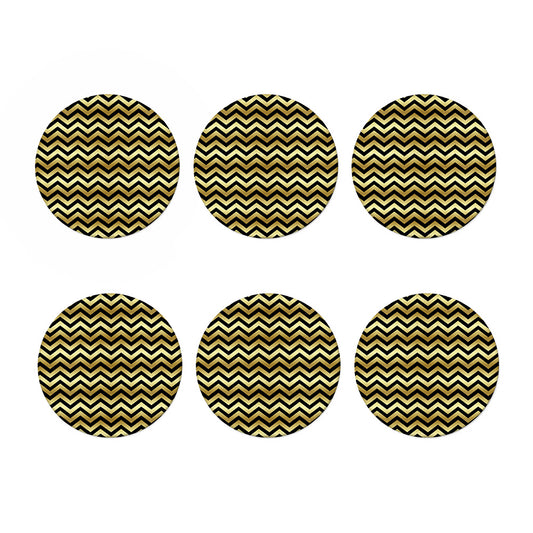 Gold And Black Chevron Pattern Print Coaster Set