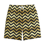 Gold And Black Chevron Pattern Print Cotton Shorts