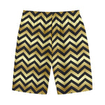 Gold And Black Chevron Pattern Print Cotton Shorts
