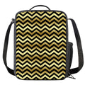 Gold And Black Chevron Pattern Print Crossbody Lunch Bag