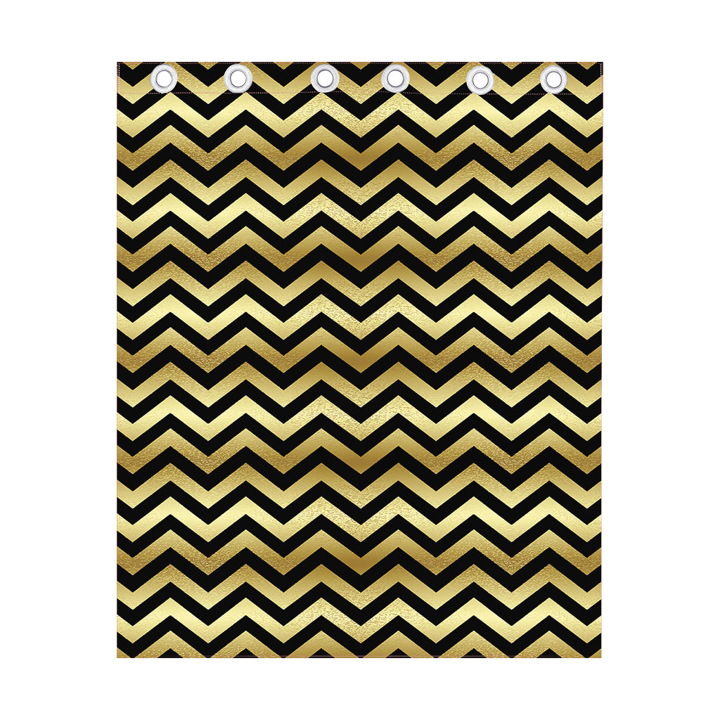 Gold And Black Chevron Pattern Print Curtain