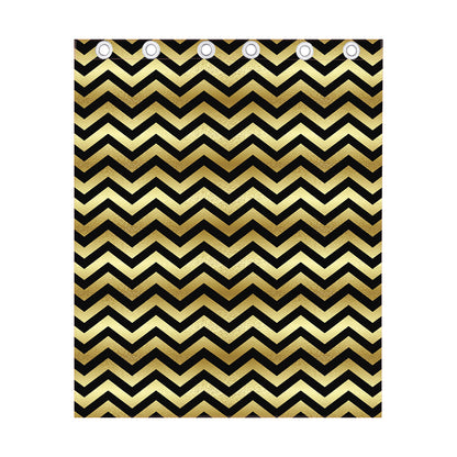 Gold And Black Chevron Pattern Print Curtain
