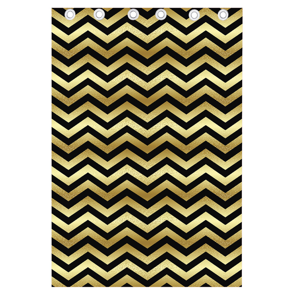 Gold And Black Chevron Pattern Print Curtain