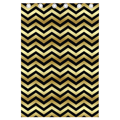 Gold And Black Chevron Pattern Print Curtain