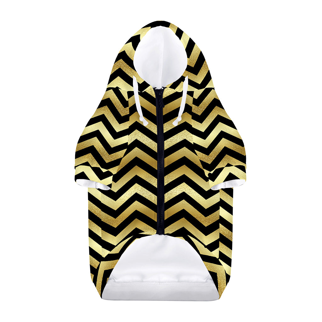 Gold And Black Chevron Pattern Print Dog Zip Up Hoodie