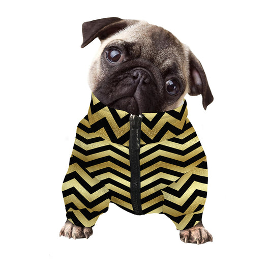 Gold And Black Chevron Pattern Print Dog Zip Up Jacket
