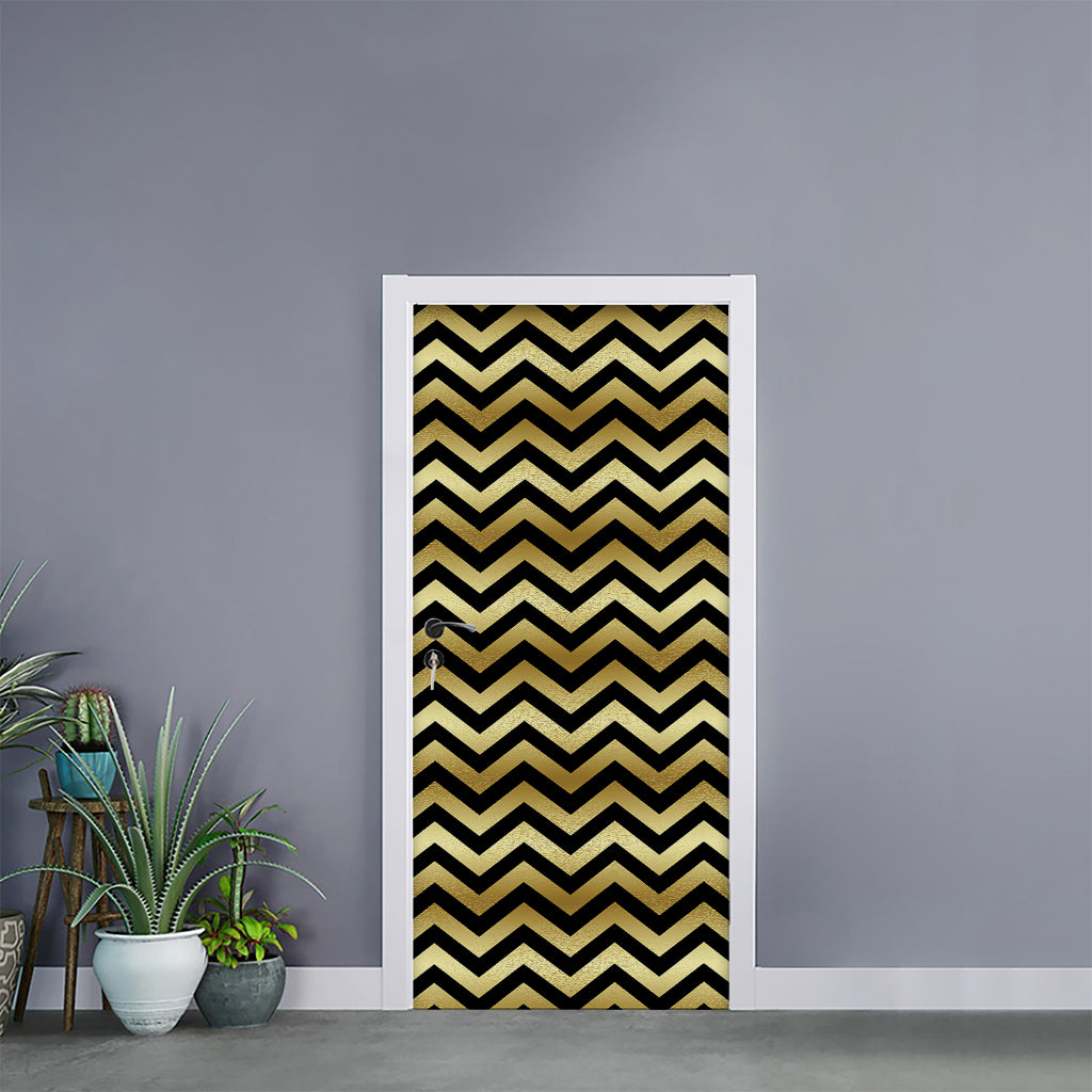 Gold And Black Chevron Pattern Print Door Sticker