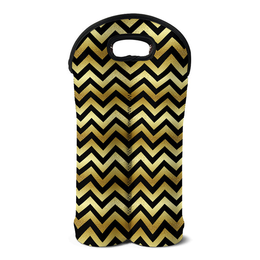 Gold And Black Chevron Pattern Print Double Neoprene Wine Tote