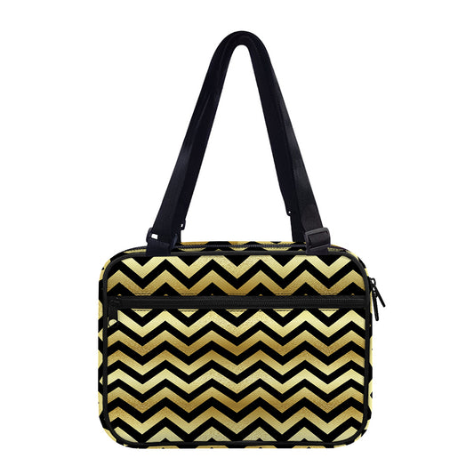 Gold And Black Chevron Pattern Print Double Strap Bible Bag