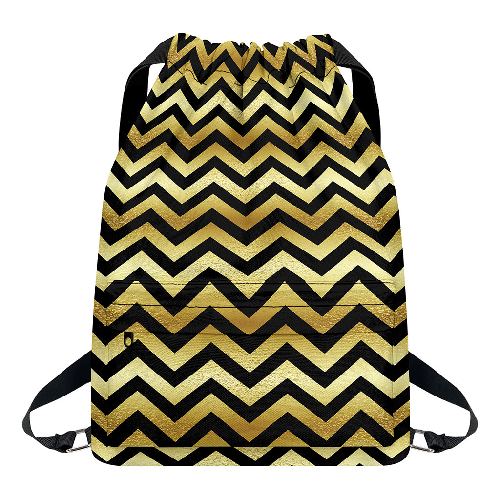 Gold And Black Chevron Pattern Print Drawstring Backpack