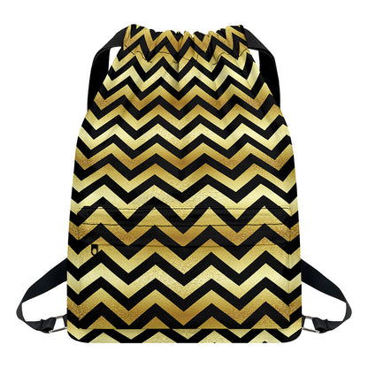 Gold And Black Chevron Pattern Print Drawstring Backpack