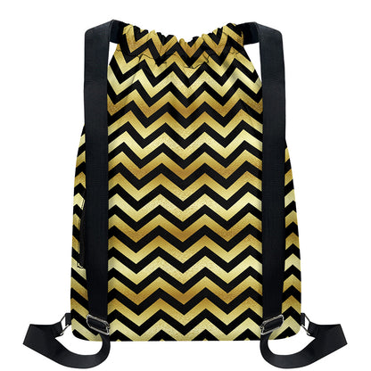 Gold And Black Chevron Pattern Print Drawstring Backpack