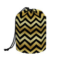 Gold And Black Chevron Pattern Print Drawstring Makeup Bag