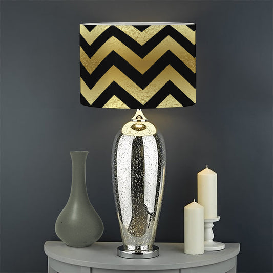 Gold And Black Chevron Pattern Print Drum Lamp Shade