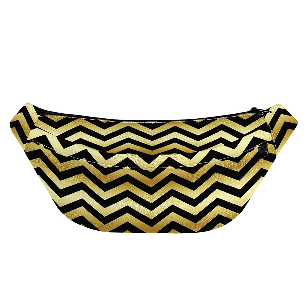 Gold And Black Chevron Pattern Print Fanny Pack