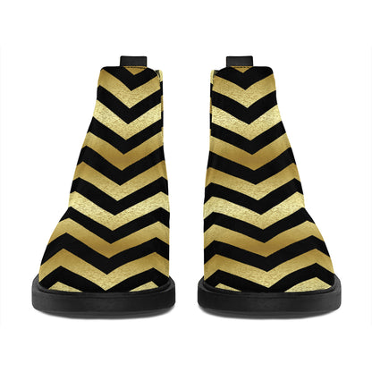 Gold And Black Chevron Pattern Print Flat Ankle Boots