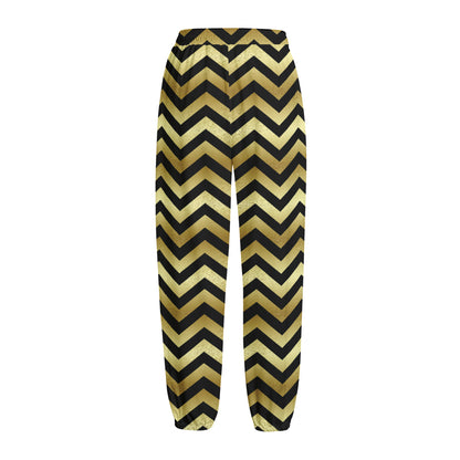 Gold And Black Chevron Pattern Print Fleece Lined Knit Pants