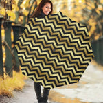 Gold And Black Chevron Pattern Print Foldable Umbrella