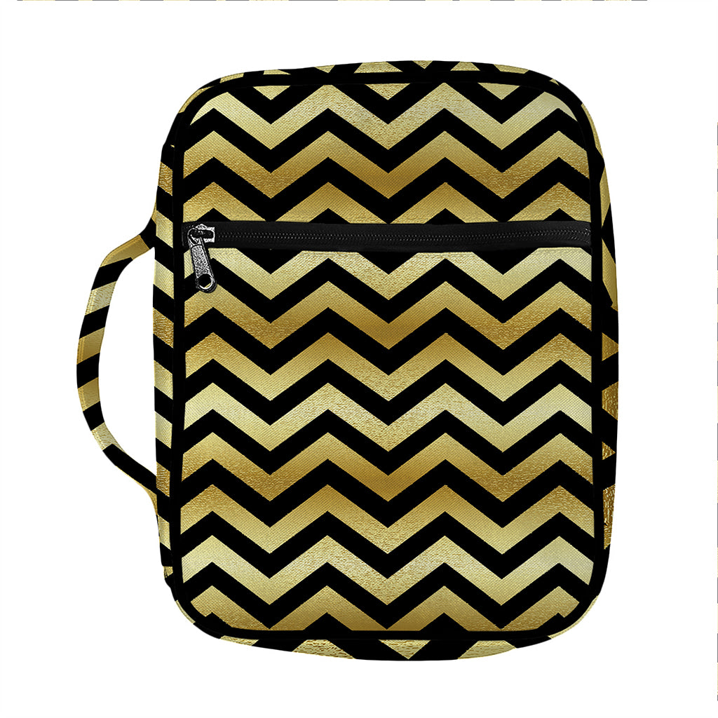 Gold And Black Chevron Pattern Print Front Pocket Bible Bag