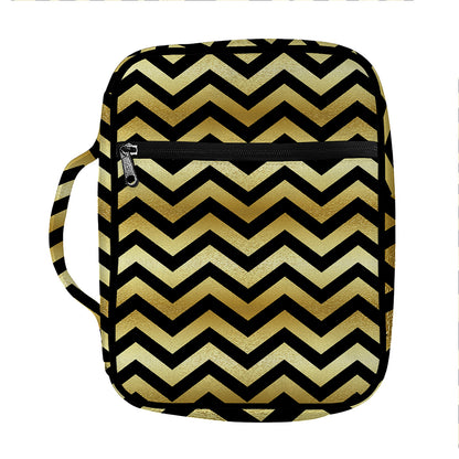 Gold And Black Chevron Pattern Print Front Pocket Bible Bag