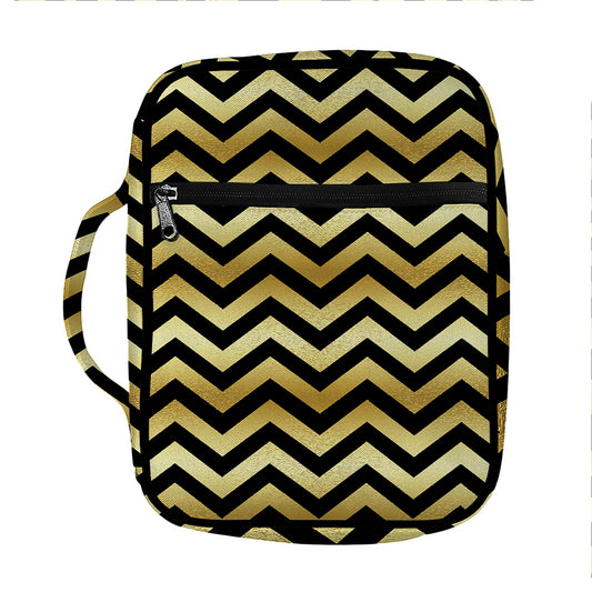 Gold And Black Chevron Pattern Print Front Pocket Bible Bag