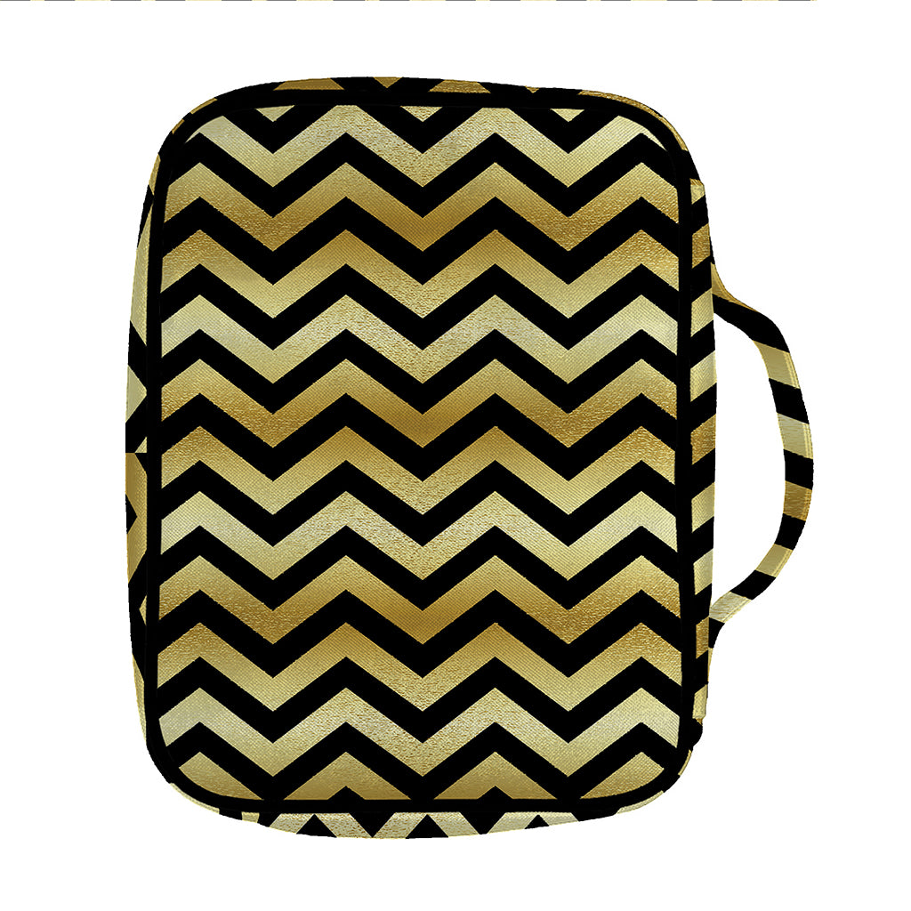 Gold And Black Chevron Pattern Print Front Pocket Bible Bag