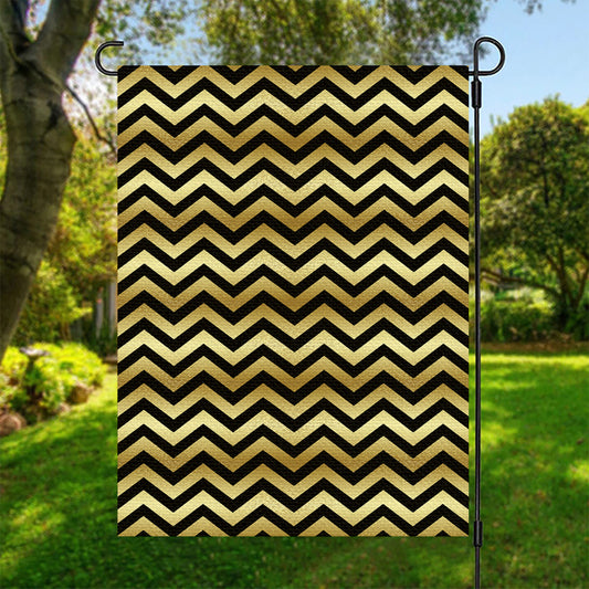 Gold And Black Chevron Pattern Print Garden Flag