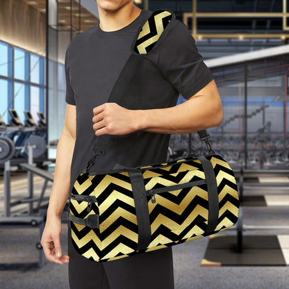 Gold And Black Chevron Pattern Print Gym Bag