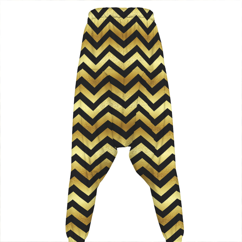 Gold And Black Chevron Pattern Print Hammer Pants