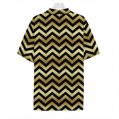 Gold And Black Chevron Pattern Print Hawaiian Shirt
