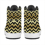 Gold And Black Chevron Pattern Print High Top Leather Sneakers