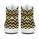 Gold And Black Chevron Pattern Print High Top Leather Sneakers