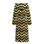 Gold And Black Chevron Pattern Print Hooded Bathrobe