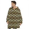 Gold And Black Chevron Pattern Print Hoodie Blanket